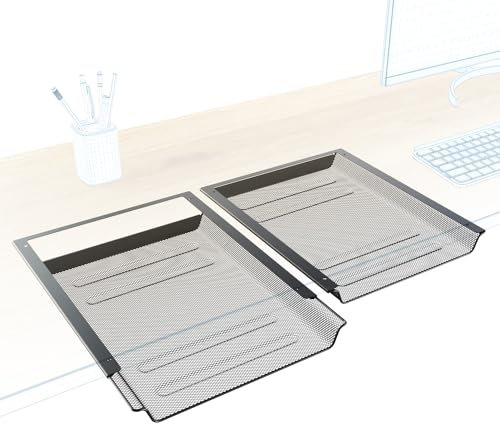 KD Essentials – 2x Tiroir de Bureau, Rangez des Documents A4 et des Fournitures de Bureau, Tiroir de Rangement en Dessous de la Table comme Organisateur – Set de 2, Métal, noir