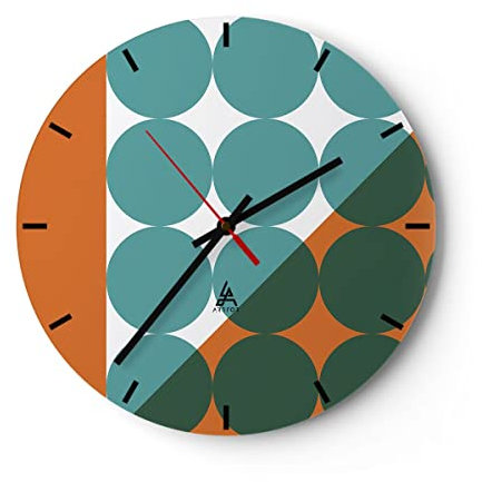 Modern Wanduhr Koliken Türkis Orange 40x40cm Rund Groß Wand Uhr Glas Analog Zimmeruhren Küche Büro Wohnzimmer Glasuhr Wall Clock Dekoration Design Wanddekoration Küchenuhr C3AR40x40-4606