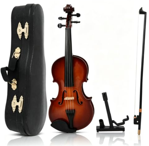 Ornamento per modello di violino, modello di strumento musicale da 20 cm Mini ornamento per display per violino con supporto e custodia Decorazione per replica musicale in miniatura