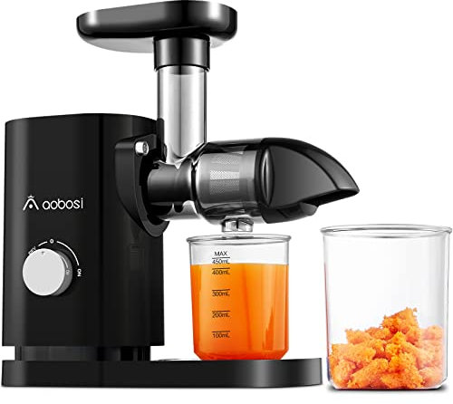 AOBOSI Entsafter Gemüse und Obst mit 2 Geschwindigkeitsmodi - Slow Juicer mit Reinigungsbürste und 2 Bechern - BPA freie Cold Press Juicer mit Umkehrfunktion - saftpresse elektrisch-Schwarz