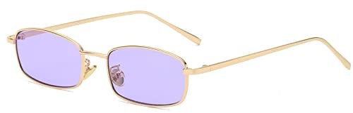 Ggpyyon Vintage Rechteckig Sonnenbrille für Damen Herren,Retro Schmale Brille UV-Schutz Sunglasses(Gold/Lila)