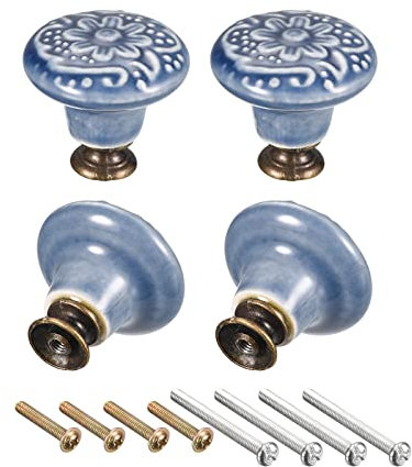 sourcing map 32x34mm Ceramic Drawer Knobs, 4pcs Ball Shape Door Pull Handles with Mounting Screws for Home, Drawer and Dresser, Blue