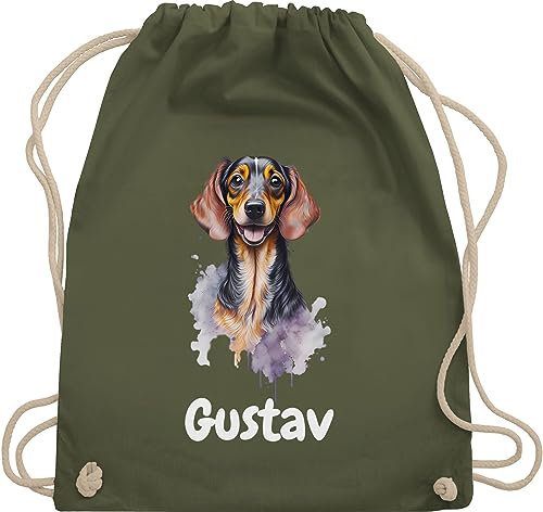 Turnbeutel Rucksack - Hunde - Dackel - Hundebesitzern Geschenk - Unisize - Olivgrün - personalisierte geschenke hundebesitzer hund dachshund tasche taschen hundemotiv hunden dackelmotiv beutel