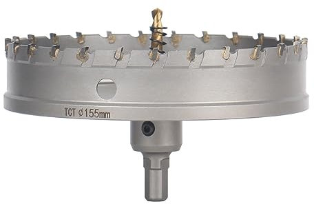 Vearter Sega a tazza TCT, punta in carburo da 155 mm con trapano pilota, taglierina per metallo duro, acciaio inossidabile, acciaio dolce, lega di alluminio, rame, ferro, plastica e fibra di vetro
