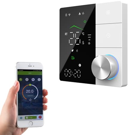 Qiumi WLAN‑Drehknopf‑Thermostat elektrische Fußbodenheizung 16A | 16A,95‑240VAC,kompatibel Alexa‑Google Home,Drehknopf‑Bedienung,intelligenter Regler für häusliche elektrische Fußbodenheizung