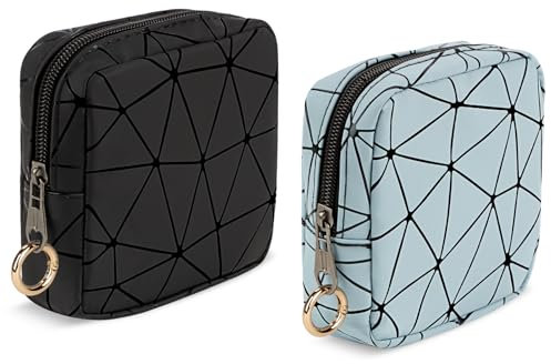 Trousse Trucchi Donna, 2 Pezzi Piccolo Porta Trucchi da PU, Pochette Donna Trucchi Multifunzionale Portatile Beauty Case da Viaggio, Borsa da Toilette Impermeabile, Idee Regalo Ragazza(Nero&Blu)