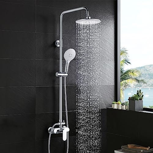 Namuoto Colonne de Douche avec Mitigeur, Ensemble de Douche avec Douche de Tête, Douchette et Barre de Douche Réglable, Systeme de Douche, Chromé