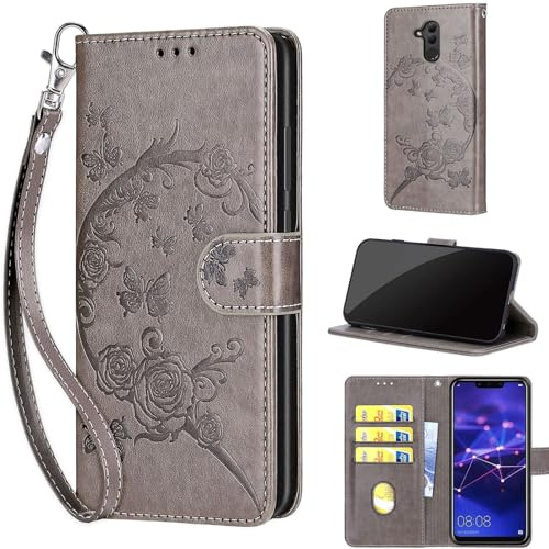 Handyhülle für Huawei Mate 20 lite Hülle, Grau | Stoßfeste Flip Schutzhülle, Kartenfächer, Standfunktion,Magnetisch, Kunstleder, Klappbar Brieftasche