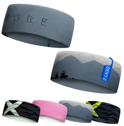 Junior 4-14 Jahre Sport Stirnband zum Wenden, 2-lagig für kalte Temperaturen, schnelltrocknend, Headband, Ohrenschützer, Schweißband, Haarband, Kopfband, Wandern, Laufen, Rad, Ski (BlueNature)