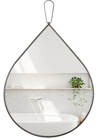FEUFOAM Teardrop Wall Mirror with Metal Framed Bronze | Oval Irrgular Wall Mirror, Wall Art Mirrors, Home Decorative Mirror, For Bathroom, Living Room, Bedroom Vanity