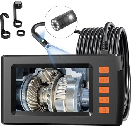 Mycket Dual Lens Industrial Endoscope, 1080P HD Digital Borescope Inspection Camera, Split Screen, IP67 Waterproof, 4.3 Screen Sewer Camera with 9 LED Lights, 16.5FT Semi-Rigid Cable, 2600mAh