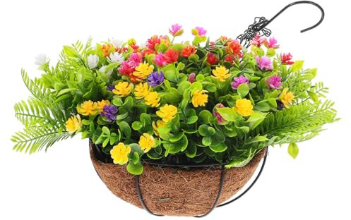 GRIRIW Hängender Blumenkorb Mit Kunstblumen Für Außenbereich Garten-deko -Ornament Stabiles Material Natürlicher Look