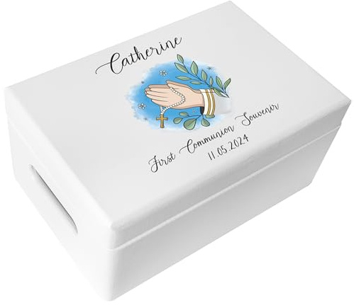 Creative Deco Weiß Personalisiert Kommunion Geschenke für Mädchen und Jungen - Holzkiste | Gebet Motiv | Individuelle Geschenk Erinnerungsbox | Erstkommunion Deko