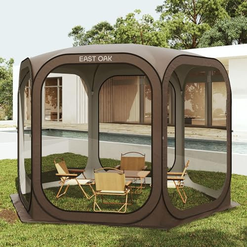EAST OAK Screen House Zelt Pop-Up, tragbares Raumüberdachung, sofortiges Bildschirmzelt 3 x 3 m mit Tragetasche für Terrasse, Hinterhof, Deck & Outdoor-Aktivitäten, Braun