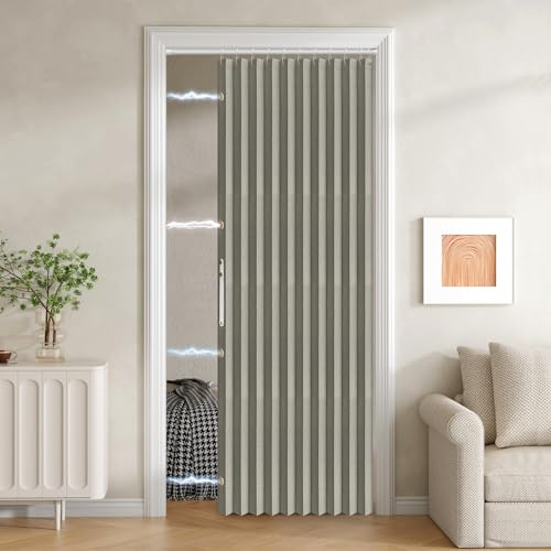 Jilron Cortina plegable de tela 100% opaca con cierre magnético, estilo acordeón para puertas corredizas y armarios, puertas temporales, cortinas de puerta (42 pulgadas de ancho x 78 pulgadas de largo
