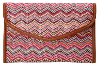 Lebartm Unterarmtasche Stroh Damen Clutch Bag Handtasche handgemachte Einfach gestreift Strandtasche Sommer Reisen Strand Tasche-Gewelltes Rosa