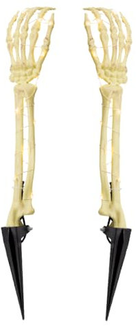 Global Gizmos Set of 2 Skeleton Hands Stake Lights/Outdoor Garden Halloween Decorations / 6 Hour Timer Function / IP44 Waterproof Rated / 45cm Height