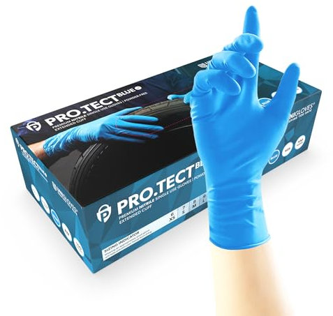 UNIGLOVES PRO.TECT Blue Nitrile Disposable Gloves, Extended Cuff, Nitrile Gloves, Box of 100, Size XL