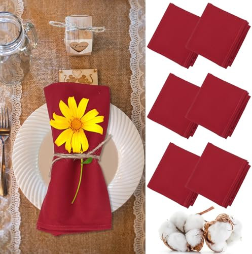Servietten 6er Pack Rot, Baumwoll stoffservietten Burgunderrot Stoffservietten 100% Baumwolle Servietten Weinrot für Geburtstag Hochzeit Deko Bar Cafés Hote Partys Weihnachten
