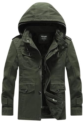 Ewleguzka Herren-Winter-Militärjacke, Fleece-gefütterte Jacken, lässig, Winter, Cargo-Militär, Baumwollmantel, dick, Outdoor, Wandern, Berg, Windbreaker, Cargo-Arbeitsjacke, lässig, durchgehender