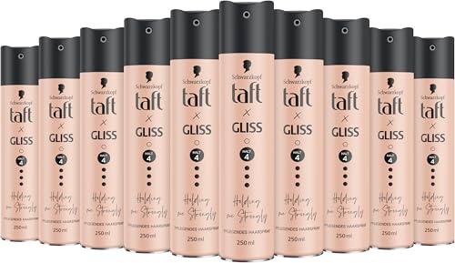 Taft x Gliss Holding me Strongly Haarspray Haltegrad 4 (10 x 250 ml), Styling Spray gibt starken Halt für alle Haartypen, Haarspray ohne Silikone mit Arganöl und Provitamin B5
