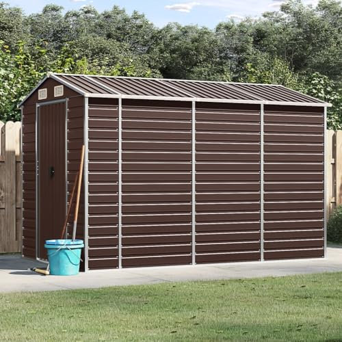 Willood Gerätehaus Gartenhaus mit Schrägdach Griffe Gartenschuppen Schuppen mit Stauraum Geräteschuppen Metallschuppen Braun 191x300x198 cm Verzinkter Stahl