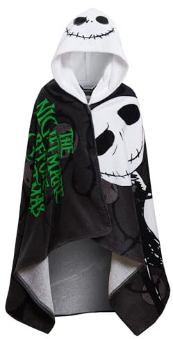 Disney Serviette à capuche L'Étrange Noël de monsieur Jack Skellington, Poncho 100% coton, serviette de plage, serviette de bain habillée, enveloppe de natation