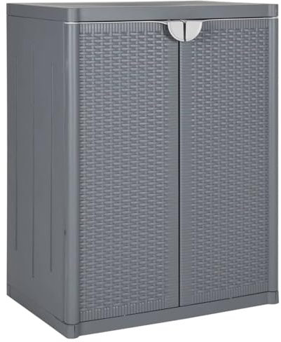 Iiaky Garden Storage Cabinet Grey 65x45x88 cm PP Rattan-Garden Storage Shed,Outdoor Storage Shed,Durable Construction,Ideal for Tools,BBQs