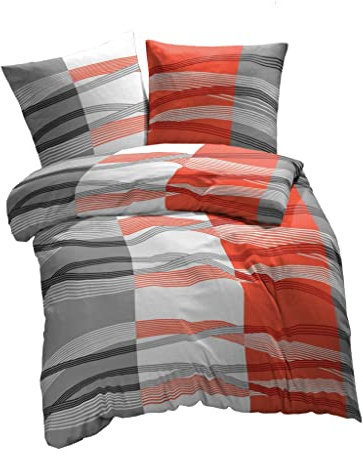 etérea Microfaser Bettwäsche 200x220 3 teilig - Ganzjahres Bettbezug - Hunter Gestreift Bettwäsche-Set mit Kissen 200x200cm + 2Stk 80x80cm - Orange