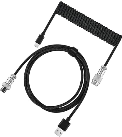 Allayu Strong Tensile Strength USB Cable For Mechanical Keyboard Mechanical Keyboard Coiled ABS Aviation Plug Data Cable, black