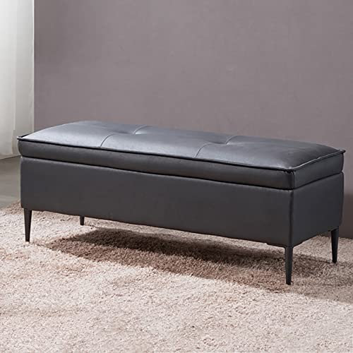 HTDVIG Kunstleder-Bettbank mit Stauraum, Moderne Ottoman-Bank mit Stauraum aus Pu-Leder, Gepolsterter Fußhocker-Couchtisch für Wohnzimmer und Schlafzimmer-Schwarz 80x45x45cm (31x18x18Zoll