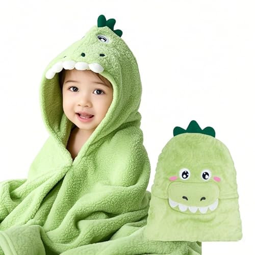 ICKEYOU Niedliches Babyhandtuch mit Tier-Kapuze, weiches Korallenfleece-Babyhandtuch mit Kapuze, großes Kleinkinderbadetuch (68,6 x 140,7 cm), ultrasaugfähiges Kapuzenbadetuch für Babys