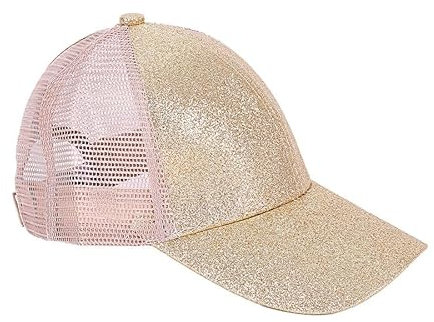 Rockreyoa Mädchen Basecap Kinder Glitzer Baseball Cap Netz Baseballmütze Glänzende Pferdeschwanz Hüte Verstellbare Sonnenhut Sommer Baseballkappe Cool Kappe Sommer Sonnenkappe Outdoor Gold