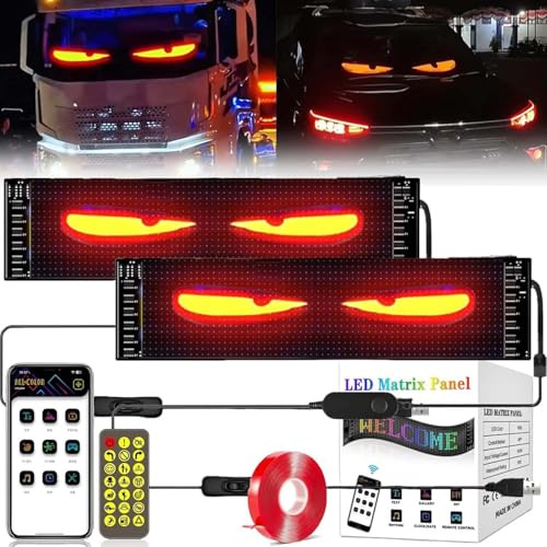 BUNQQF Lumière yeux du diable pour voitures, grand écran LED dynamique, affichage LED programmable pour camion, magasin, fête, bar, hôtel pour voiture, camion, vitrine de magasin