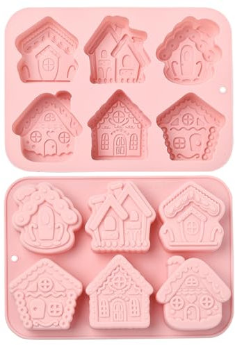 UR URLIFEHALL Lot de 2 moules en silicone réutilisables en forme de maison pour chocolat, fondant, bonbons, gelée, glaçons, décoration de gâteau