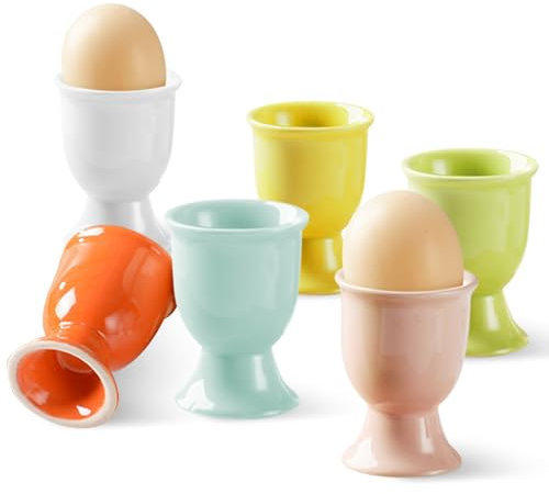 WoRuyKot 6 Piezas Hueveras de Porcelana, Hueveras de Cerámica Coloridas, 6 Colores para Mezclar y Combinar, Hueveras de Porcelana Multicolor para Cualquier Mesa de Desayuno