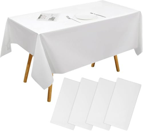 lisetar Tischdecke Weiß, Rechteckige Weiß Tischdecke, Wasserdicht Geburtstag Tischdecken, Tischdecke für Hochzeit, Rechteckig Tischtuch für Gastronomie, Feste, Party, Hochzeiten oder Haushalt 4 Stück