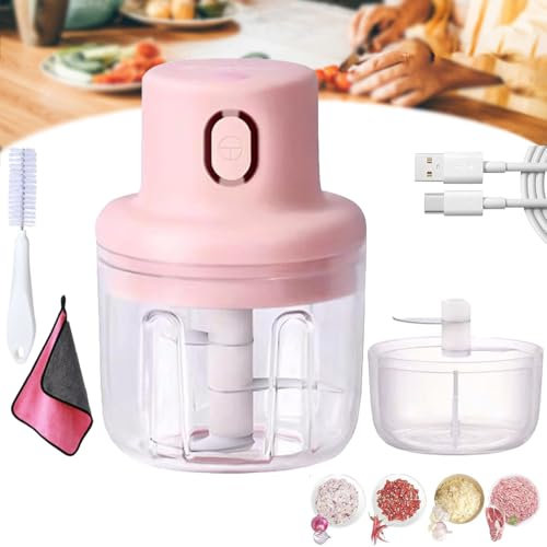 Skypicnic Wireless Food Chopper, 2025 New USB Rechargeable Food Chopper, Electric Garlic Chopper and Mincer, Rechargeable Kitchen Gadget with Stainless Steel Blades, for Meat, Fruits (100ML+250ML)