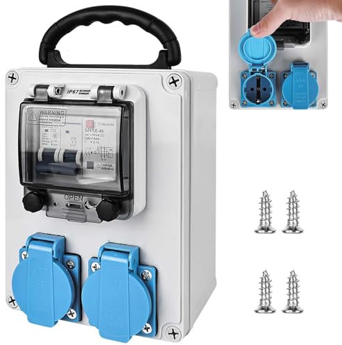 GOMETY Répartiteur d'alimentation avec interrupteur FI, 16 A 230 V - Répartiteur mural - 2 x 16 A, 250 V 2P AC - Fiche Schuko - Boîtier IP67 / prise IP44 - Étanche - Montage en saillie - Pour