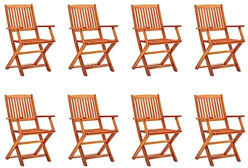 CINDERFUL Klappbare Gartenstühle 8 STK. Massivholz Eukalyptus Gartenmöbel Gartenstühle