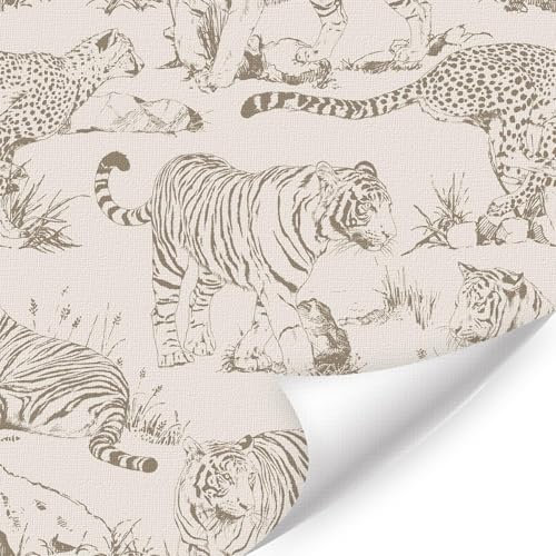 HPNIUB Dschungel Beige Tapete Selbstklebende Abziehbare Wandaufkleber Tiermuster Tiger Design für Badezimmer Schlafzimmer Wohnzimmer Kinderzimmer Boho Deko (44x300cm)