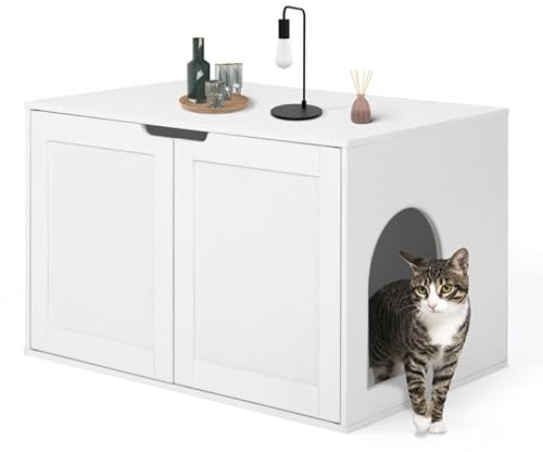 IDMarket - Maison de Toilette Chat - Cache-litière avec Doubles Portes Blanc