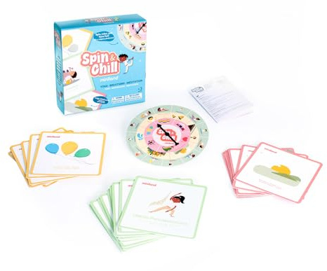 Miniland - Spin & Chill, Gioco di Yoga e Mindfulness con Ruota e Carte | Gioco Educativo da Tavolo per Bambini dai 2 Anni