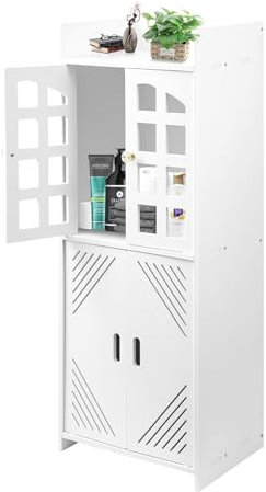Youyijia 2 Tier Bathroom Storage Cabinet Floor Standing Display Cabinet Home Storage Furniture Organizer Unit Up and Down Door for Office Living Room Kitchen Entryway White 75 * 30 * 22CM
