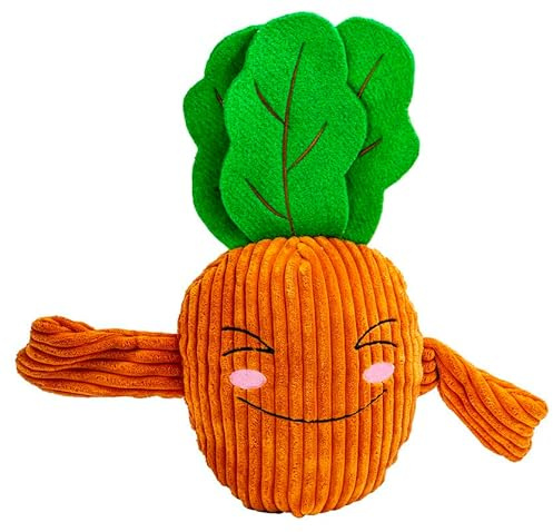 SuperPetStoreUK247 Large Veggie Plush Dog Toy – Soft Squeaky Cord & Fluffy Pet Toy – Vibrant Orange, Yellow & Purple – Sensory Chew Companion for Small to Large Dogs_Orange
