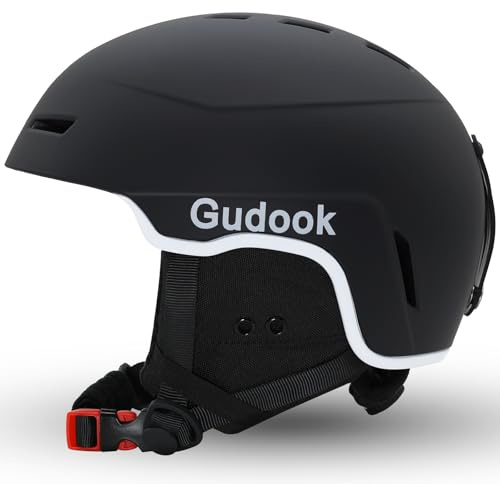 Gudook Casco de esquí para mujer y hombre, casco de esquí para esquiar/snowboard con sistema de ventilación, casco de nieve para adultos y jóvenes (negro mate, L 57-61 cm)