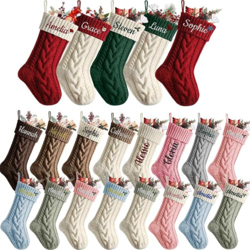 Personalisierter Weihnachtsstrumpf mit Namen 46cm großer Nikolausstrumpf | wiederverwendbar Weihnachtsdeko zum Aufhängen & Befüllen für Kamin, Tür & Baum, feiner Strick, Geschenk für Familie Kinder