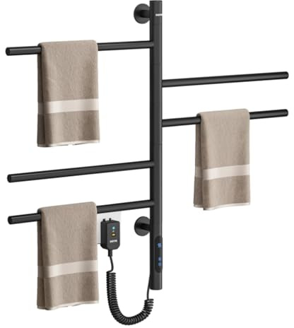 Seche Serviette Electrique pivotant, Radiateur seche Serviette Electrique Salle de Bain 85W sèche Serviette Mural Chauffant avec Thermostat(30-70℃) Minuterie Écran LED (Black)
