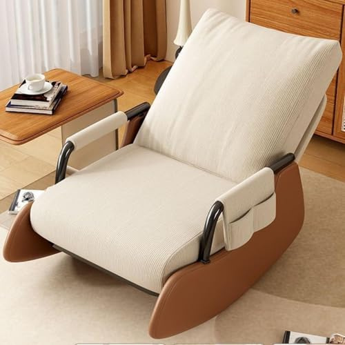 Schaukelstuhl aus Plüsch mit verstellbarer Rückenlehne, faltbares Design für Wohnzimmer und Schlafzimmer, bequemes beigefarbenes Fell