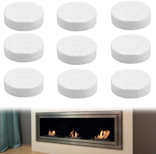 9 Stück Keramikwolle für Bioethanol, Kamin Keramikschwamm,Keramikwolle für Bio Ethanol Kaminofen Indoor Gel Tischkamin 8,6 X 8,6 X 2,5 cm (weiß)